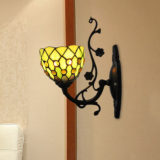 Frendorf | Bowl Wandmontage Licht mit Perlenverzierung 1 Licht Buntglas Mini Wandbeleuchtung