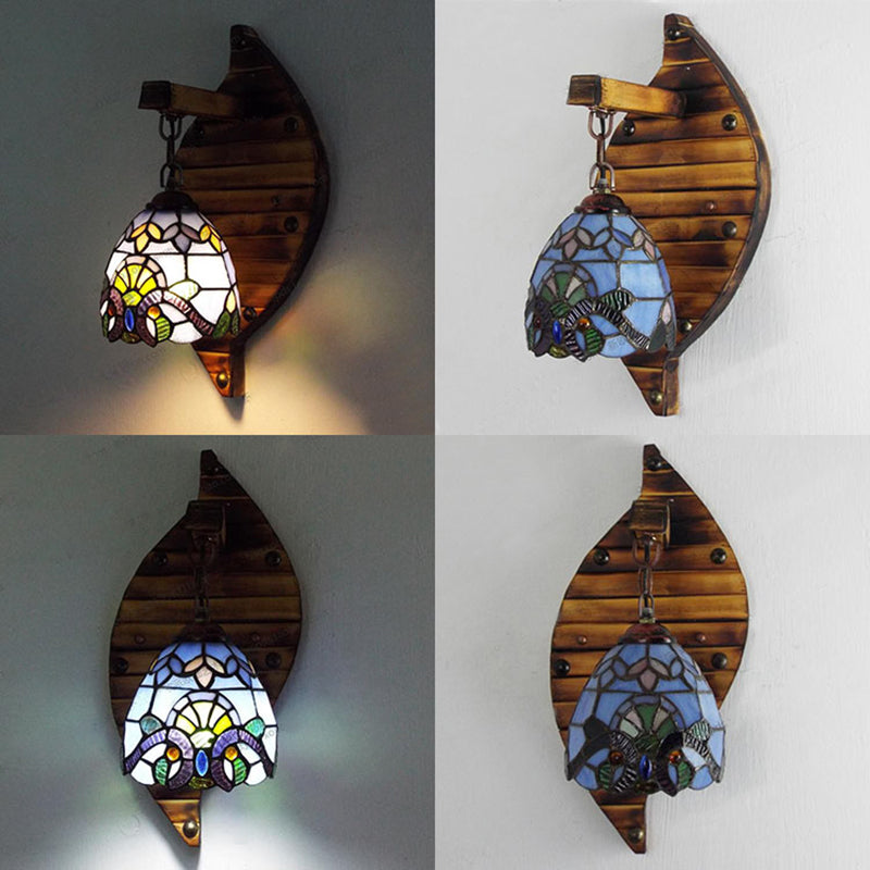 Frendorf | Scallop Wandlamp Tiffany Glass-in-lood 1 Licht Kleurvolle Wandbevestiging in Blauw-Wit/Rood/Blauw/Paarse voor Trap