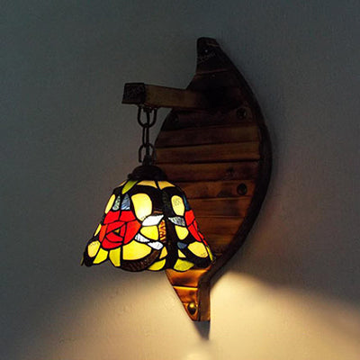 Frendorf | Scallop Wandlamp Tiffany Glass-in-lood 1 Licht Kleurvolle Wandbevestiging in Blauw-Wit/Rood/Blauw/Paarse voor Trap
