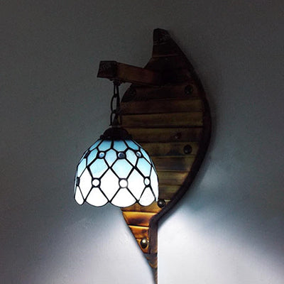Frendorf | Scallop Wandlamp Tiffany Glass-in-lood 1 Licht Kleurvolle Wandbevestiging in Blauw-Wit/Rood/Blauw/Paarse voor Trap
