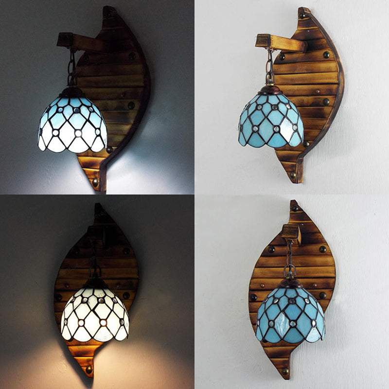 Frendorf | Scallop Wandlamp Tiffany Glass-in-lood 1 Licht Kleurvolle Wandbevestiging in Blauw-Wit/Rood/Blauw/Paarse voor Trap