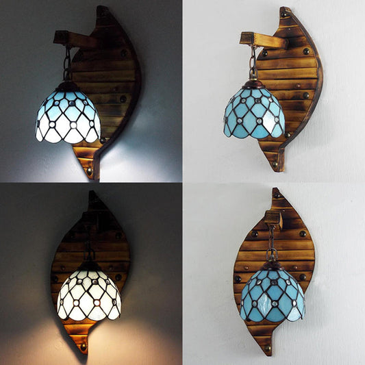 Frendorf | Scallop Wandlamp Tiffany Glass-in-lood 1 Licht Kleurvolle Wandbevestiging in Blauw-Wit/Rood/Blauw/Paarse voor Trap