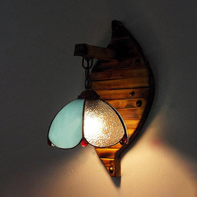 Frendorf | Scallop Wandlamp Tiffany Glass-in-lood 1 Licht Kleurvolle Wandbevestiging in Blauw-Wit/Rood/Blauw/Paarse voor Trap