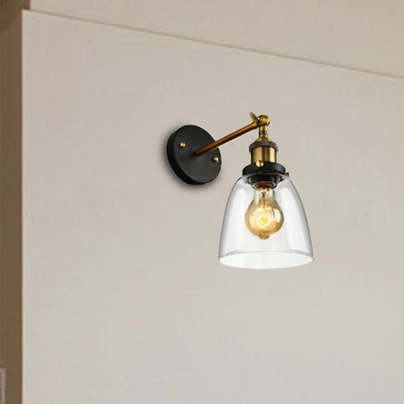 Frendorf | Tapered Schlafzimmer Wandleuchte Licht Einrichtung Rustikal Klarglas 1 Licht Schwarz Wandlampe mit Stecker-Kabel