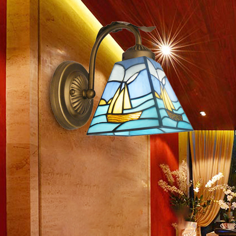 Frendorf | 1 Licht Segelboot Wandlamp Licht Nautisch Glasfenster Wandmontage Licht in Messing