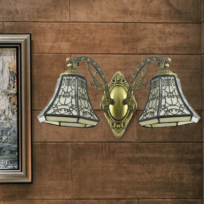 Frendorf | Beige Gläserne Glocke Wandbeleuchtung mit Zaun Design 2 Köpfe Rustikale Lodge Wandleuchte