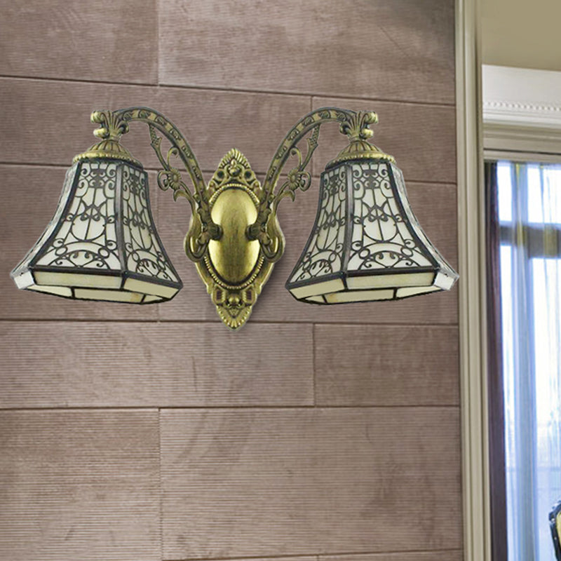Frendorf | Beige Gläserne Glocke Wandbeleuchtung mit Zaun Design 2 Köpfe Rustikale Lodge Wandleuchte