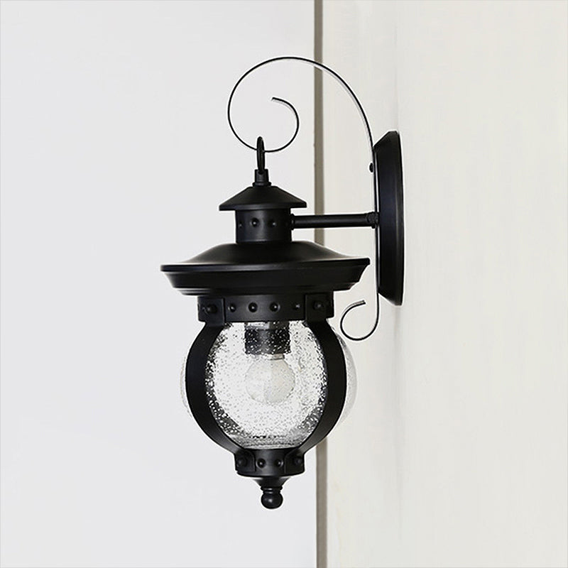 Frendorf | 1 Licht Seedy Glas Wandlicht Rustieke Zwarte Lantaarn Slaapkamer Verlichtingsarmatuur