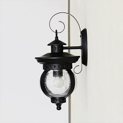 Frendorf | 1 Licht Seedy Glas Wandlicht Rustieke Zwarte Lantaarn Slaapkamer Verlichtingsarmatuur