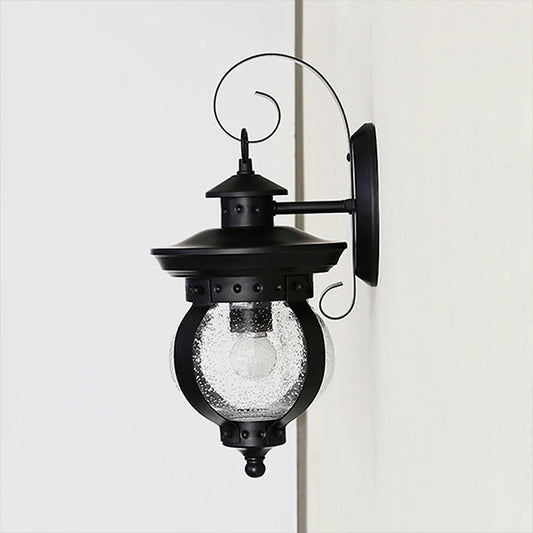 Frendorf | 1 Licht Seedy Glas Wandlicht Rustieke Zwarte Lantaarn Slaapkamer Verlichtingsarmatuur