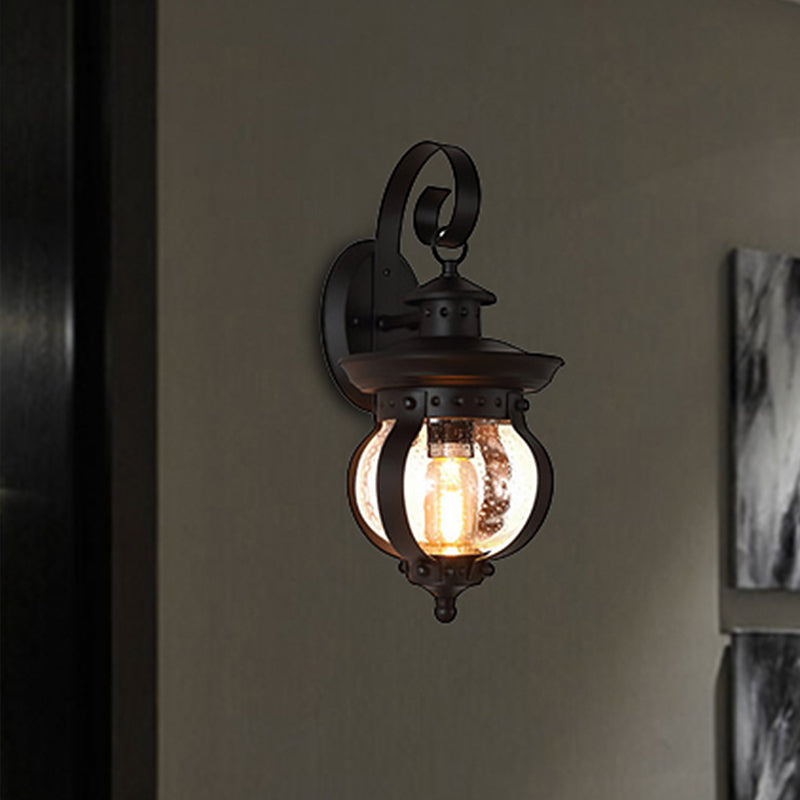 Frendorf | 1 Licht Seedy Glas Wandlicht Rustieke Zwarte Lantaarn Slaapkamer Verlichtingsarmatuur