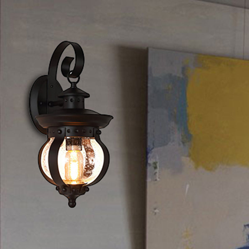 Frendorf | 1 Licht Seedy Glas Wandlicht Rustieke Zwarte Lantaarn Slaapkamer Verlichtingsarmatuur