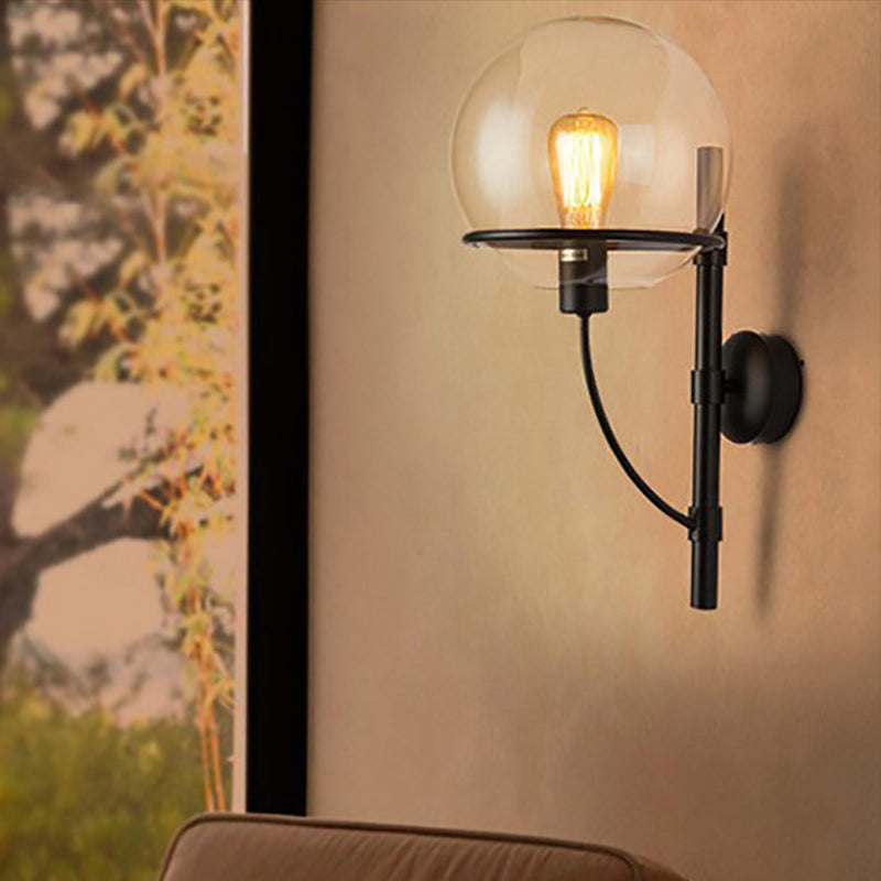 Frendorf | 1 Licht Globus Wandlamp Lichtarmatuur Industrieel Zwart Helderd Glas Wandlamp voor Koffie Shop