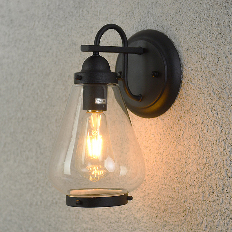 Frendorf | Klar Glas Schwarze Wandleuchte Kegel 1-Licht Industrielle Wandlampe Leuchte für Veranda