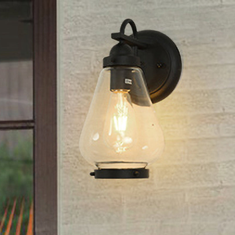 Frendorf | Klar Glas Schwarze Wandleuchte Kegel 1-Licht Industrielle Wandlampe Leuchte für Veranda
