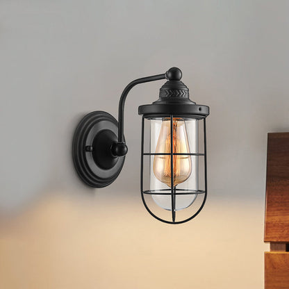 Frendorf | Industriële draadkooi wandverlichting 1/2-lamp heldere glazen wandlamp in zwart voor trap.