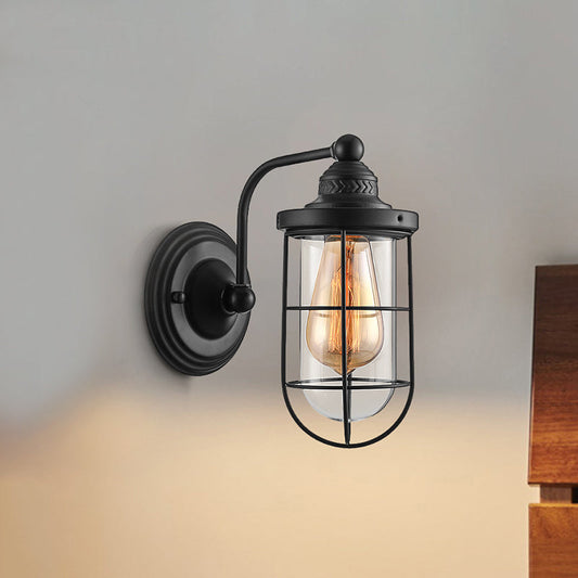 Frendorf | Industriële draadkooi wandverlichting 1/2-lamp heldere glazen wandlamp in zwart voor trap.