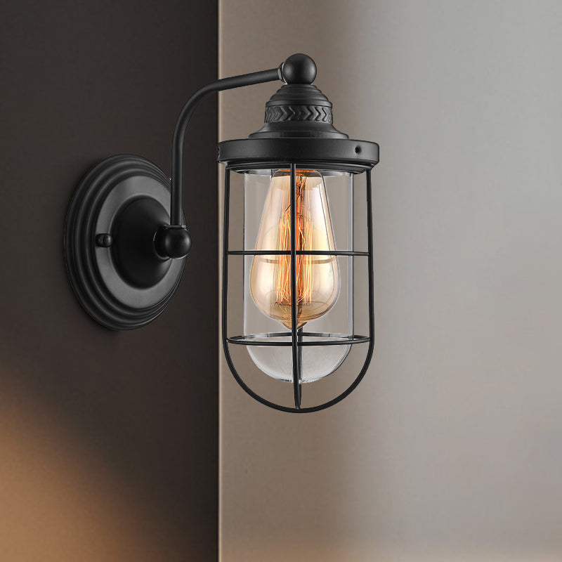 Frendorf | Industriële draadkooi wandverlichting 1/2-lamp heldere glazen wandlamp in zwart voor trap.