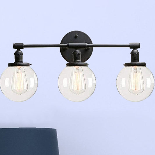 Frendorf | Schwarze 3 Lichter Wandleuchte Industrie Klarglas Blasen Schirm Beleuchtungseinrichtung für Außenbereiche
