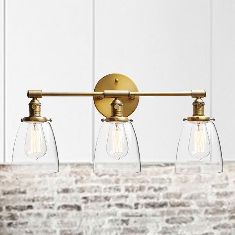 Frendorf | 3-Bulb Kegel Wandmontage Lichtarmatuur Industrieel Messing Klares Glas Beleuchtung für Restaurant
