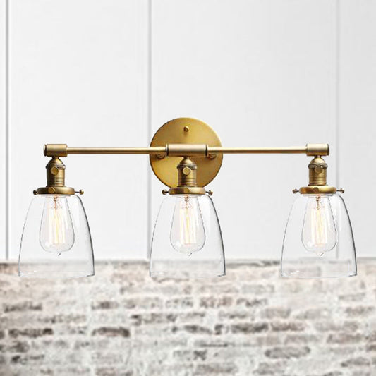 Frendorf | 3-Bulb Kegel Wandmontage Lichtarmatuur Industrieel Messing Klares Glas Beleuchtung für Restaurant