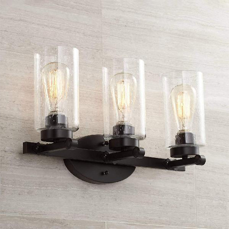 Frendorf | 3-Glühbirnen Saatglas Wandleuchte Industrie Schwarz Zylinder Esszimmer Wandlampe in Klar