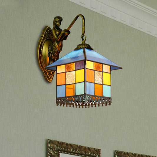Frendorf | Haus Wandlicht Leuchte Mediterrane Multicolor Glasmalerei 1 Kopf Antikes Messing Wandleuchte