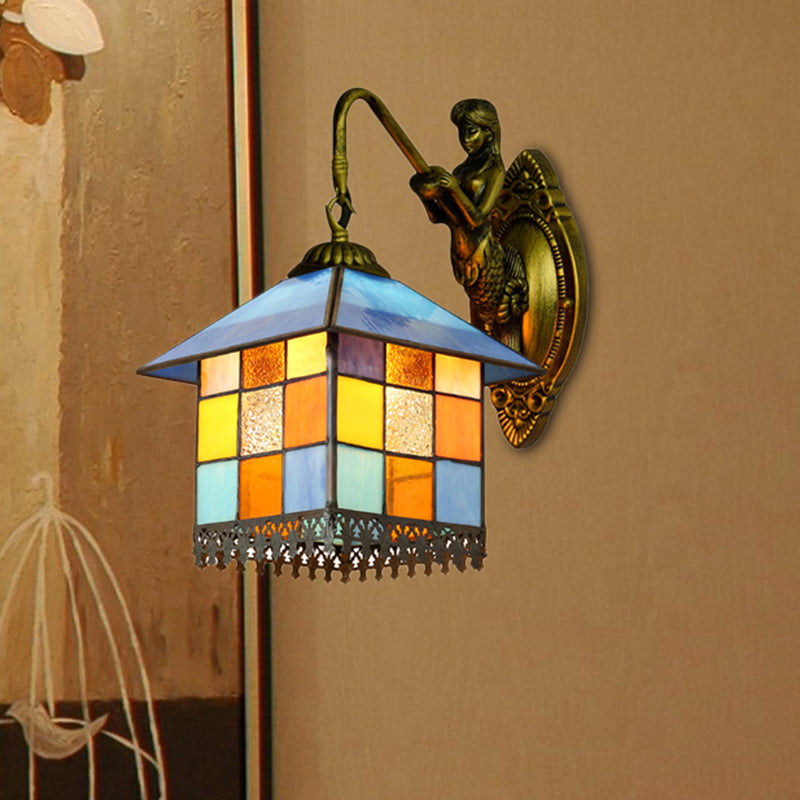 Frendorf | Haus Wandlicht Leuchte Mediterrane Multicolor Glasmalerei 1 Kopf Antikes Messing Wandleuchte