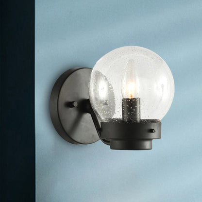 Frendorf | Gezaaid Glas Zwarte Wandlamp Globe Shade 1-Licht Industriële Wandlamp Fixture voor Slaapkamer