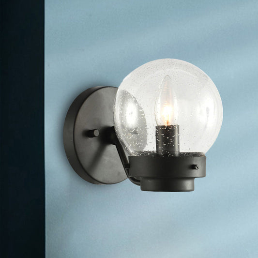 Frendorf | Gezaaid Glas Zwarte Wandlamp Globe Shade 1-Licht Industriële Wandlamp Fixture voor Slaapkamer