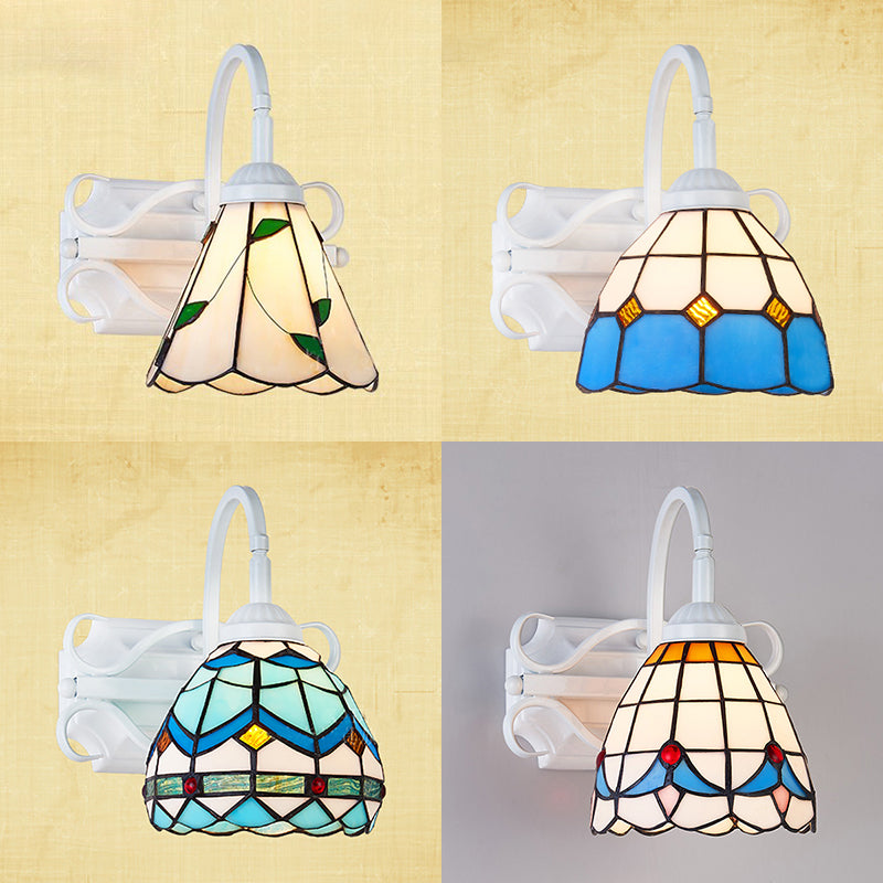 Frendorf | Retro-Stil Kuppel Wandlicht Leuchte Buntglas 1 Licht Abwärtsbeleuchtung Wandmontage Leuchte in Beige/Blau/Blau-Weiß/Weiß