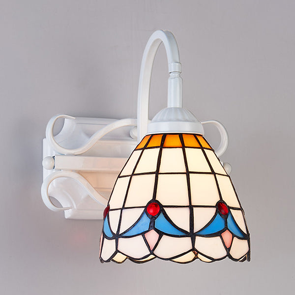 Frendorf | Retro-Stil Kuppel Wandlicht Leuchte Buntglas 1 Licht Abwärtsbeleuchtung Wandmontage Leuchte in Beige/Blau/Blau-Weiß/Weiß