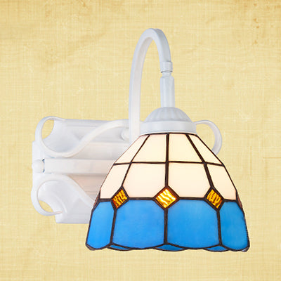 Frendorf | Retro-Stil Kuppel Wandlicht Leuchte Buntglas 1 Licht Abwärtsbeleuchtung Wandmontage Leuchte in Beige/Blau/Blau-Weiß/Weiß