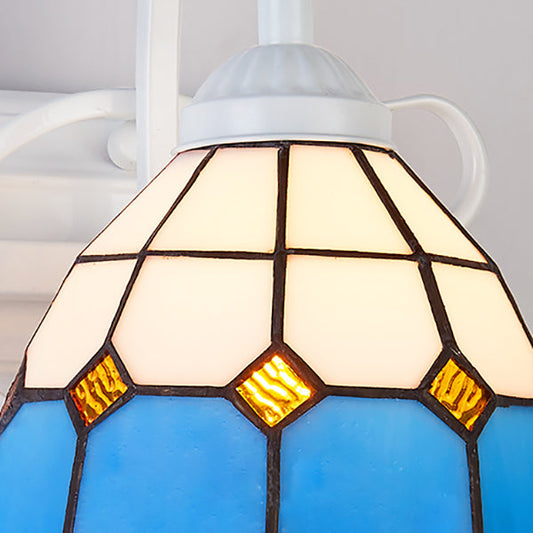 Frendorf | Retro-Stil Kuppel Wandlicht Leuchte Buntglas 1 Licht Abwärtsbeleuchtung Wandmontage Leuchte in Beige/Blau/Blau-Weiß/Weiß