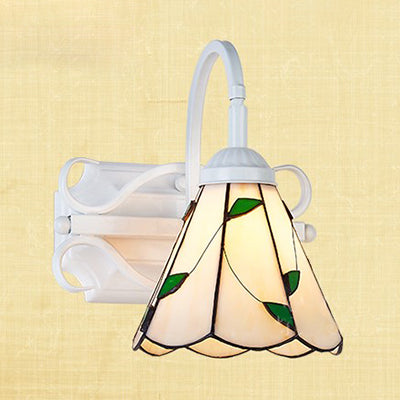 Frendorf | Retro-Stil Kuppel Wandlicht Leuchte Buntglas 1 Licht Abwärtsbeleuchtung Wandmontage Leuchte in Beige/Blau/Blau-Weiß/Weiß