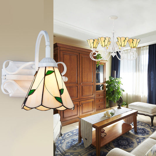 Frendorf | Retro-Stil Kuppel Wandlicht Leuchte Buntglas 1 Licht Abwärtsbeleuchtung Wandmontage Leuchte in Beige/Blau/Blau-Weiß/Weiß