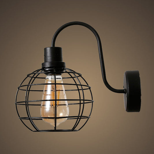 Frendorf | 1 Glühbirne Wandleuchte Retro-Stil Draht Global Käfig Metall Wandleuchte Licht in Schwarz für Wohnzimmer
