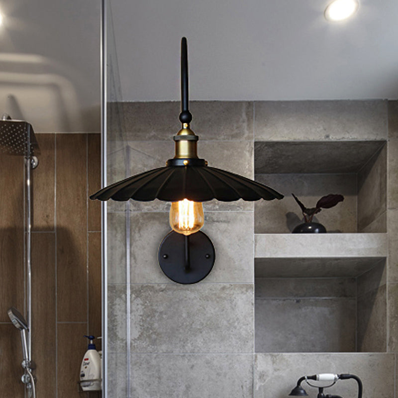 Frendorf | Industriële Scalloped Edge Wandlamp Sconces 1 Bulb Metalen Wandlicht met Boogarm in Zwart voor Gang