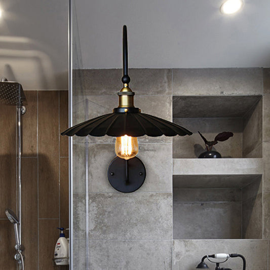 Frendorf | Industriële Scalloped Edge Wandlamp Sconces 1 Bulb Metalen Wandlicht met Boogarm in Zwart voor Gang