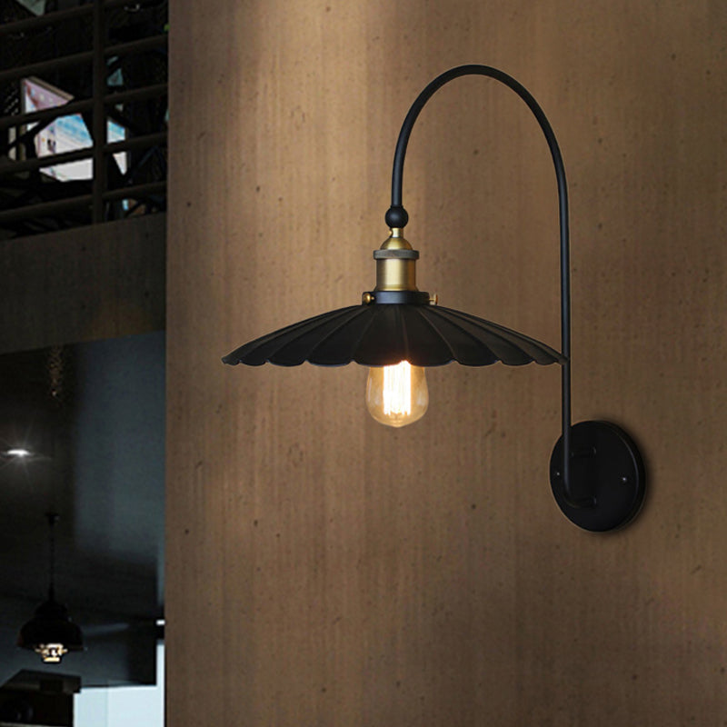 Frendorf | Industriële Scalloped Edge Wandlamp Sconces 1 Bulb Metalen Wandlicht met Boogarm in Zwart voor Gang