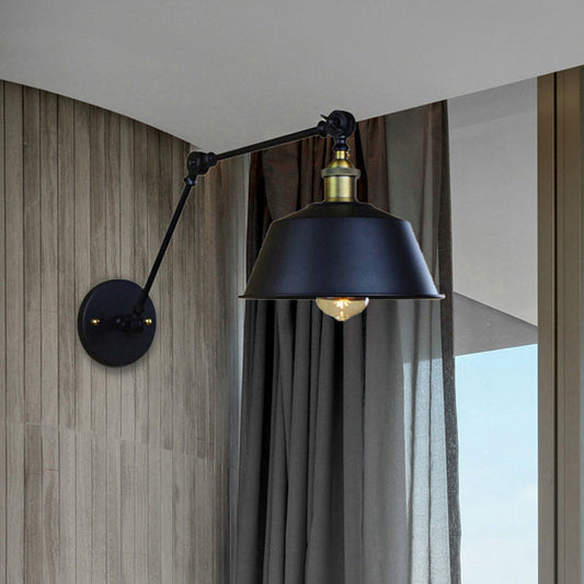 Frendorf | Retro Swing Arm Wandleuchte 1 Kopf Metallic Wandlampe mit konischen Schirm in Schwarz für Flur