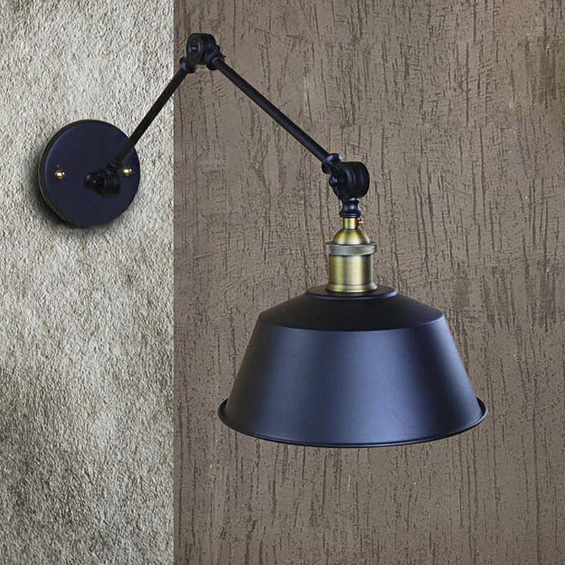 Frendorf | Retro Swing Arm Wandleuchte 1 Kopf Metallic Wandlampe mit konischen Schirm in Schwarz für Flur