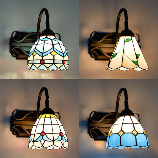 Frendorf | Tiffany Wandmontage Fixture Gevlochten Glas 1 Licht Kleurrijke Wandlamp in Beige/Blauw/Blauw-Wit/Wit voor Eetkamer