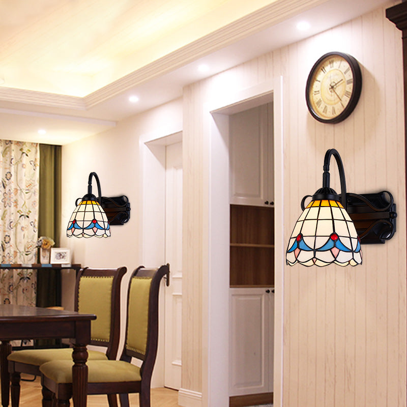 Frendorf | Tiffany Wandmontage Fixture Gevlochten Glas 1 Licht Kleurrijke Wandlamp in Beige/Blauw/Blauw-Wit/Wit voor Eetkamer