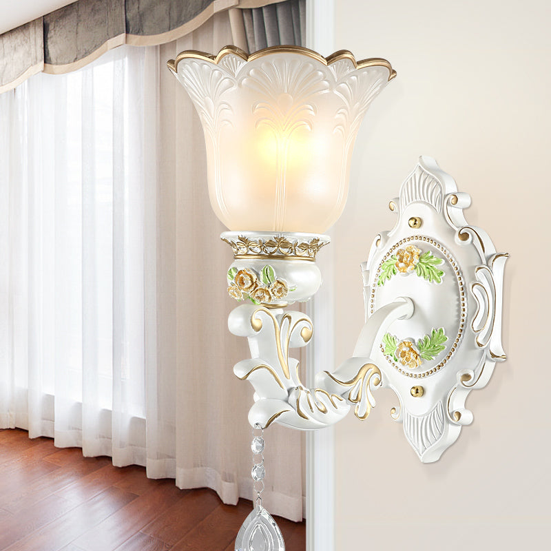 Frendorf | Opal Glass Flower Wandlamp Licht Traditioneel 1/2 Lichten Woonkamer Wandlamp Fitting in Wit