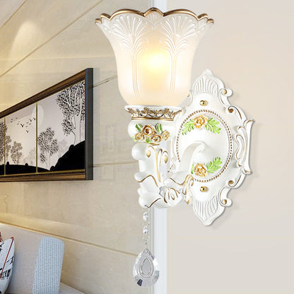 Frendorf | Opal Glass Flower Wandlamp Licht Traditioneel 1/2 Lichten Woonkamer Wandlamp Fitting in Wit