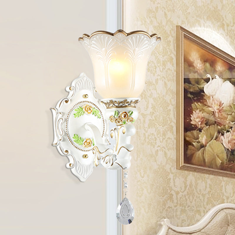 Frendorf | Opal Glass Flower Wandlamp Licht Traditioneel 1/2 Lichten Woonkamer Wandlamp Fitting in Wit