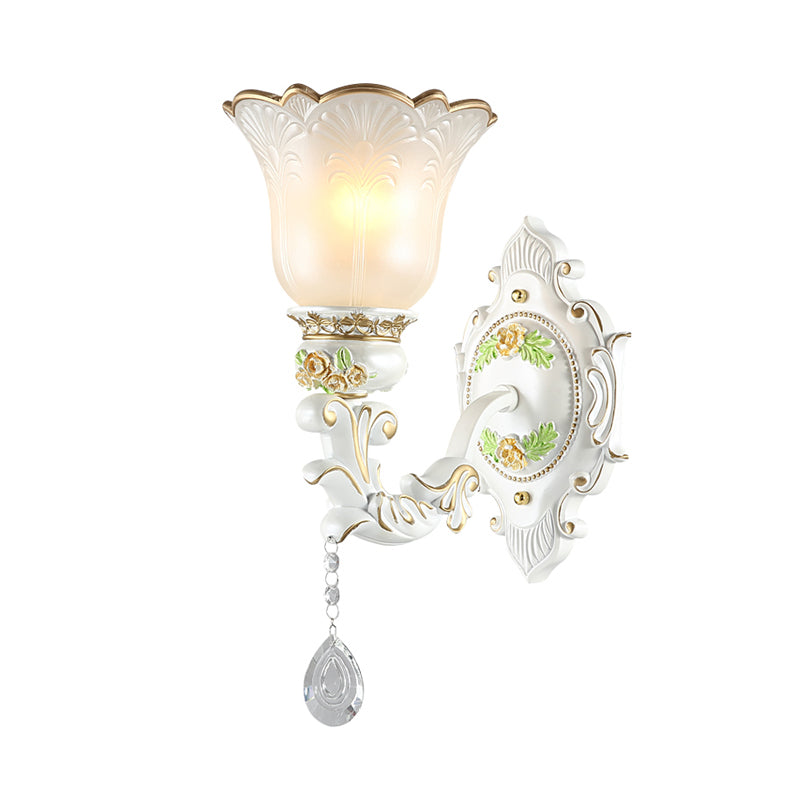 Frendorf | Opal Glass Flower Wandlamp Licht Traditioneel 1/2 Lichten Woonkamer Wandlamp Fitting in Wit