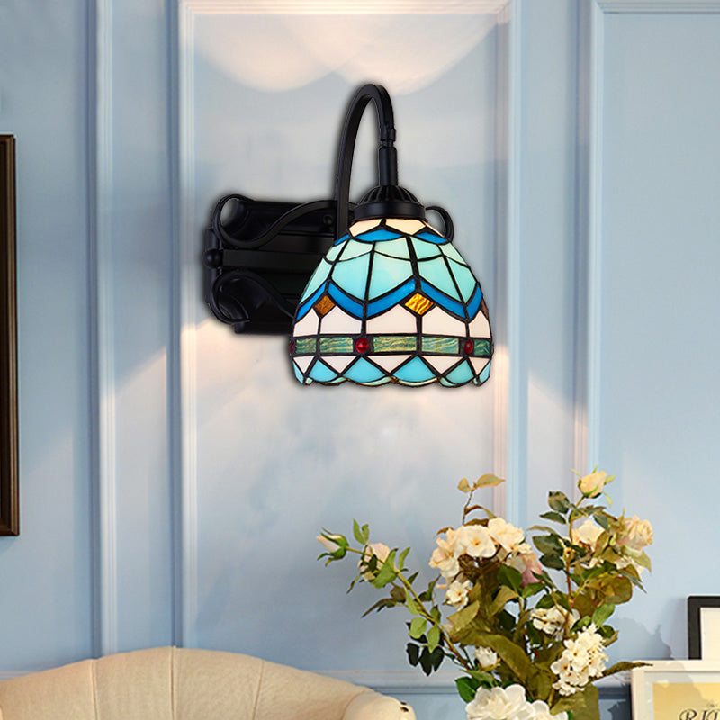 Frendorf | Tiffany Wandmontage Fixture Gevlochten Glas 1 Licht Kleurrijke Wandlamp in Beige/Blauw/Blauw-Wit/Wit voor Eetkamer