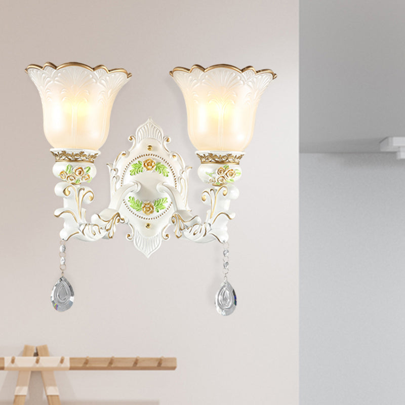 Frendorf | Opal Glass Flower Wandlamp Licht Traditioneel 1/2 Lichten Woonkamer Wandlamp Fitting in Wit